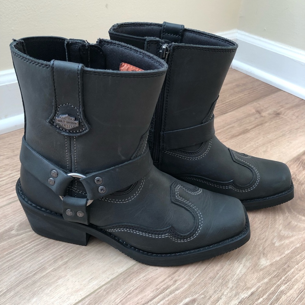 Harley-Davidson Western Moto Boots in Black Leather Size 8.5